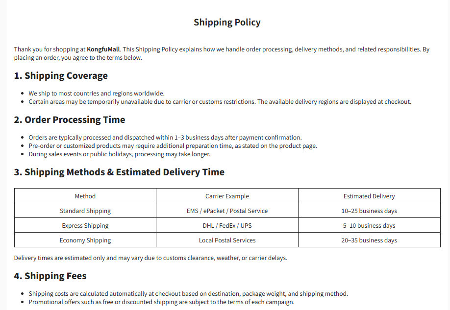 KongfuMall Shipping
International Shipping Costs
KongfuMall Cost Reduction