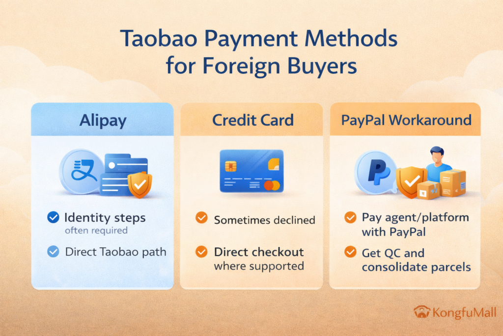 Taobao payment methods for foreign buyers compared: Alipay, credit card, and PayPal workaround paths