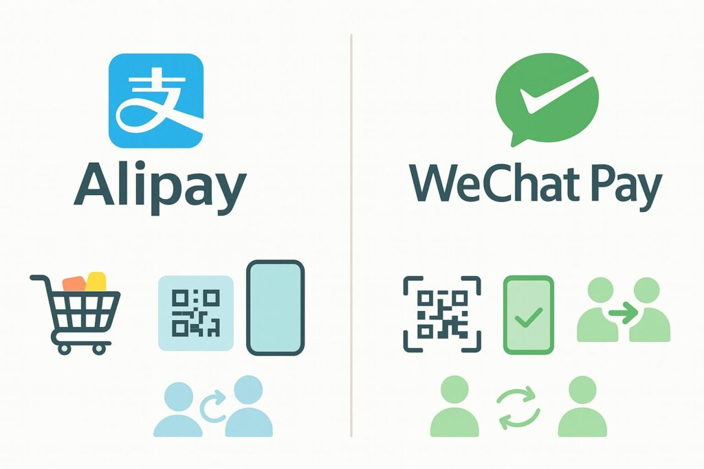 Alipay and WeChat Pay comparison image for overseas buyers using China payment tools